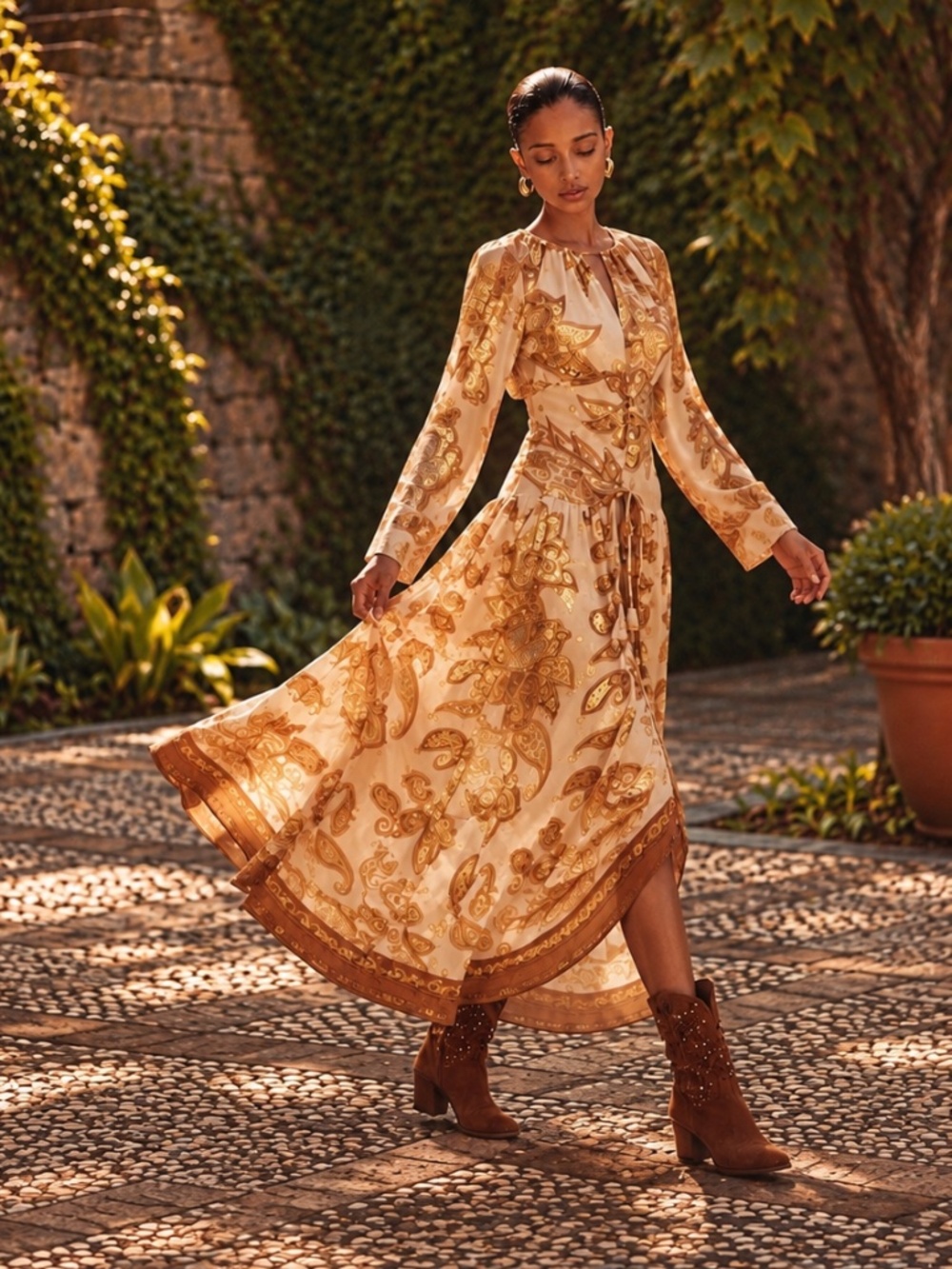 NWT Farm Rio x Anthropologie Jacquard Metallic Gold Maxi Dress M